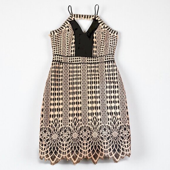 Harlyn Lace Halter Mini Dress Black Cream Adjustable Straps Women's Size Large - Picture 5 of 8